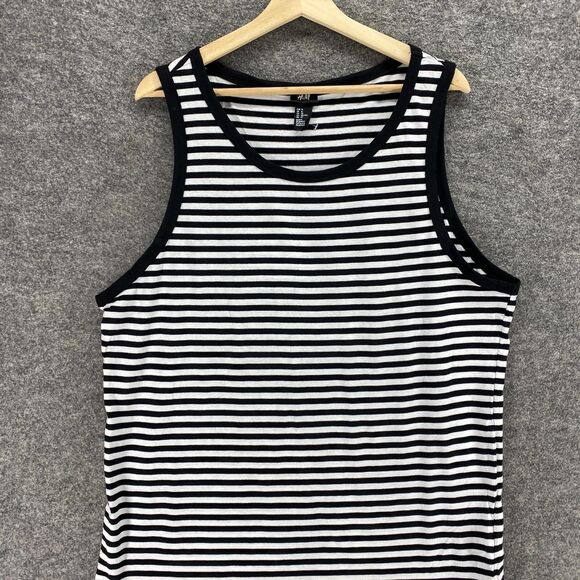 H&M Tank Women XL White Striped Sleeveless Round Neck Cotton Wide Strap Casual - Picture 3 of 9